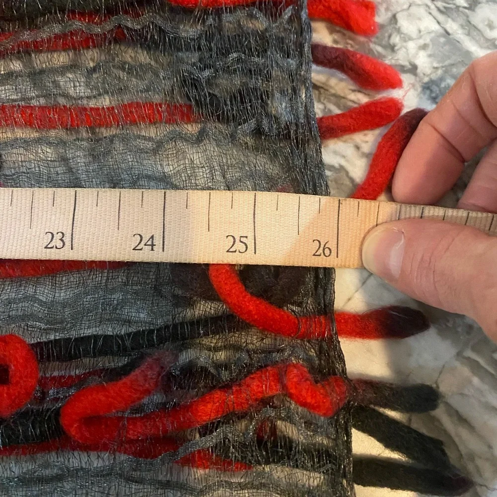 Woman’s Black 100% Ground Silk, Acrylic Red Strip scarf/Shawl - No Brand